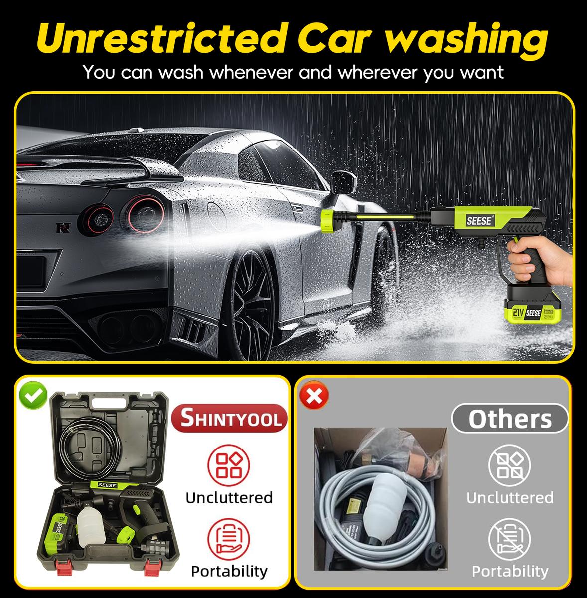 Cordless Pressure Washer with Charger Base, Portable Bottle Power Washer for Car, Home & Garden